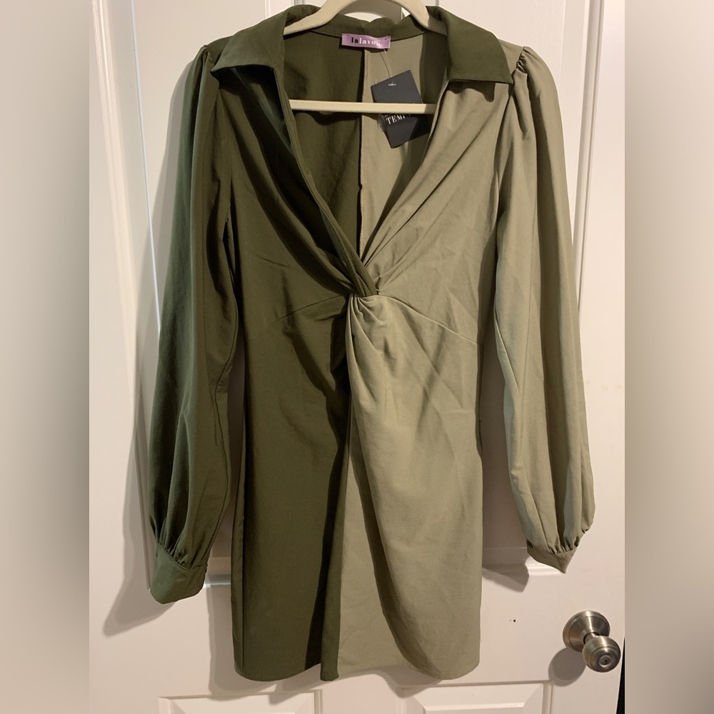 Beautiful fall dress in a light and dark green
